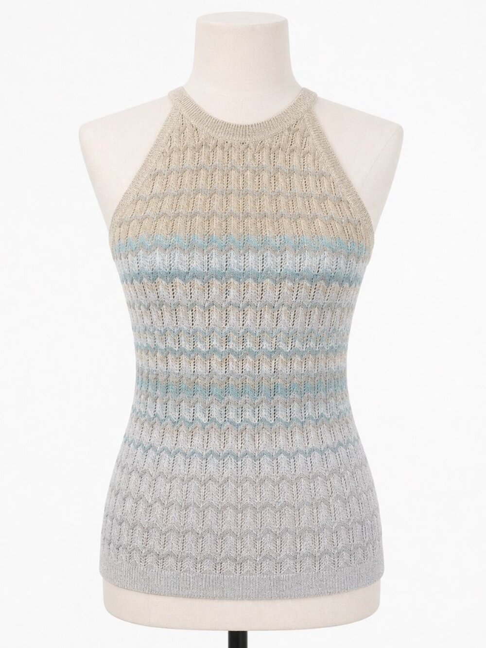 NWOT Ann Taylor Shimmery Ombré Chevron Knit Top Blue Cream Size M